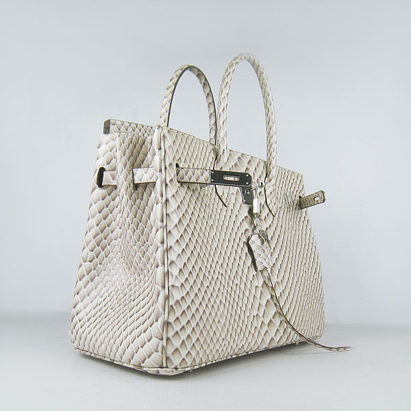 High Quality Fake Hermes Birkin 35CM Fish Veins Leather Bag Cream 6089 - Click Image to Close